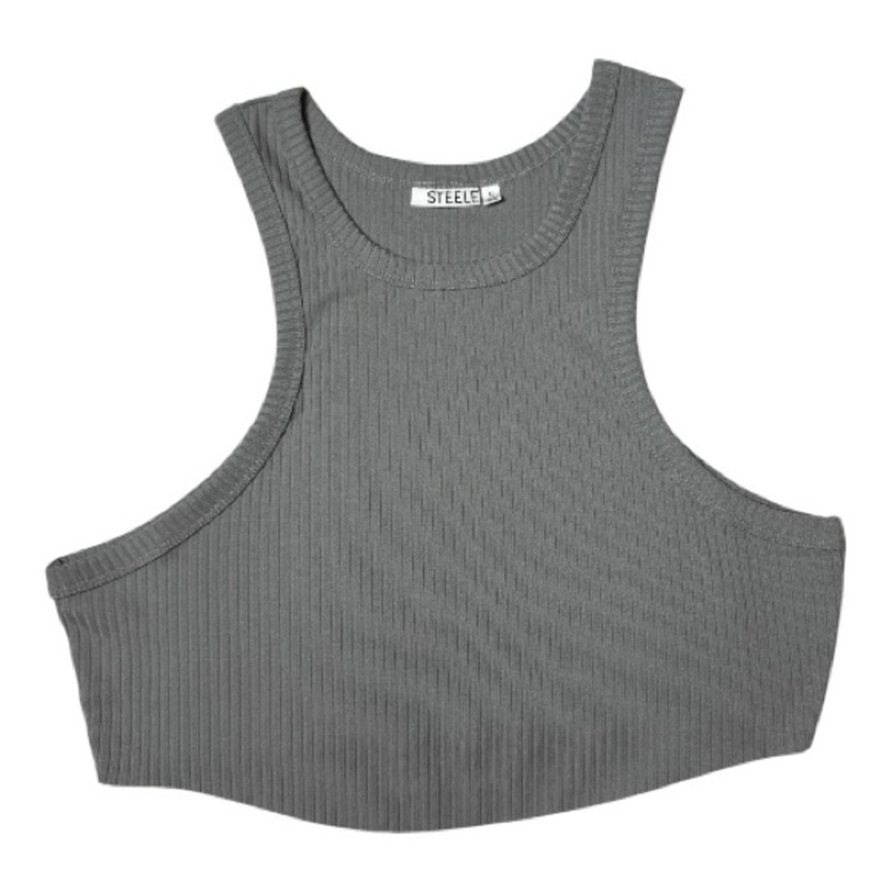 STEELE Lorenza Crop Top XL Gray Ribbed Knit NWT
